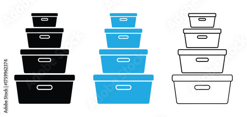 Eco-friendly compostable food container icon set, beige bio-plastic container with a leaf, symbolizing sustainability and eco-friendliness.