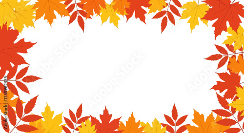Autumn leaves border isolated on white background