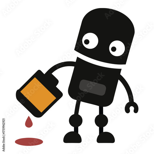 Black robot spills brown liquid vector