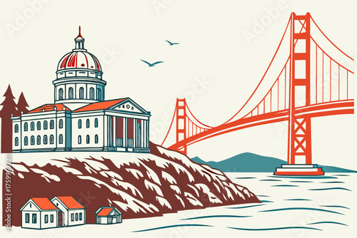 Golden Gate Bridge travel landmark vector illustration