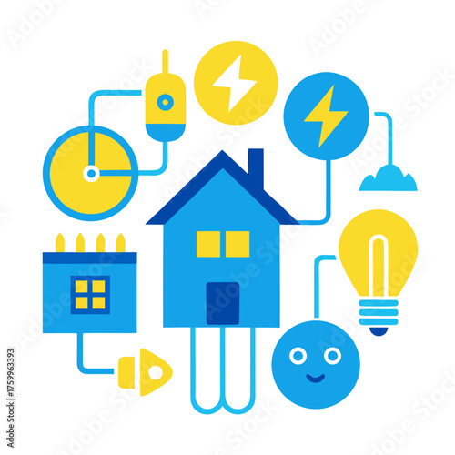Modern home electricity infographic vector illustration for smart energy solutions isolated on white background