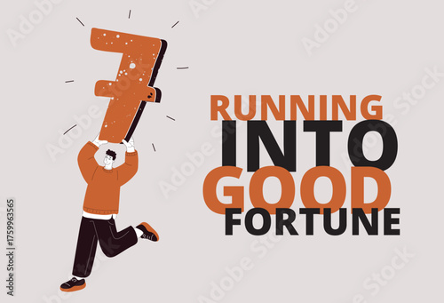 Cartoon vector illustration of a man running with the number seven, symbolizing determination as pursuing personal milestones