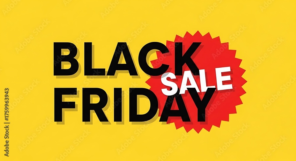 Obraz premium Bold black friday sale announcement with red burst and yellow background for retail promotions