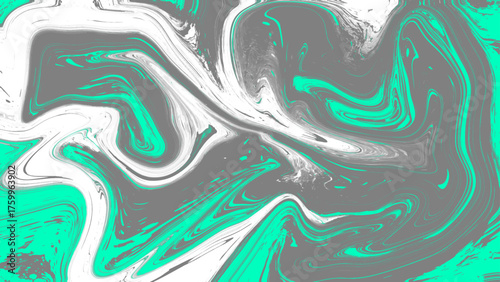 Abstract liquid marble texture featuring swirling turquoise, white, and dark gray fluid patterns. flowing lines create a modern artistic background with organic waves and glossy Dynamic motion and con
