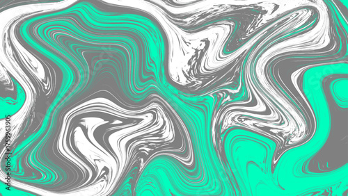 Abstract liquid marble texture featuring swirling turquoise, white, and dark gray fluid patterns. flowing lines create a modern artistic background with organic waves and glossy Dynamic motion and con