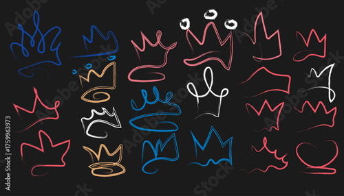 Diverse Crown Icons in Brushstroke Style for Royalty Concepts