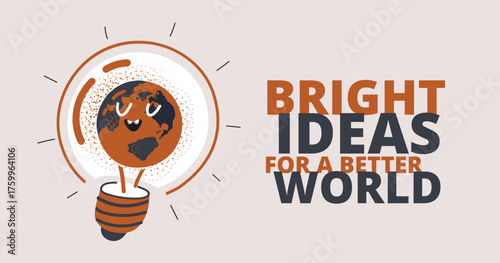 Cartoon vector illustration of an Earth globe inside a light bulb, symbolizing creativity as generating solutions for a better planet