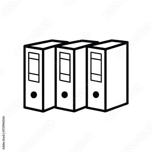 Three office standing up binders line art vector illustration