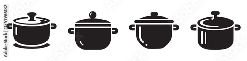 Modern Minimalist Cooking Pot Icon, Flat Silhouette of a Kitchen Utensil Vector for Culinary Illustration Design