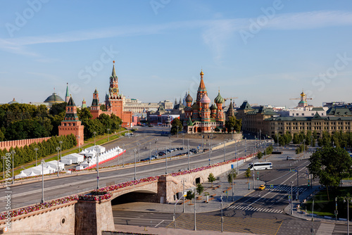 Photography Clear skies showcase Red Square's beauty, framed by Saint Basil's Cathedral and historic buildings in Moscow