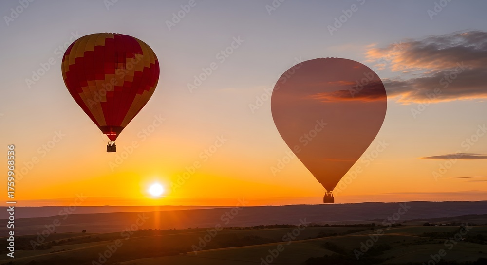 Fototapeta premium Hot Air Balloons at Sunrise Sky Adventure Colorful Hot Air Balloons Floating Above Landscape Early Morning Flight Sunrise Glow Peaceful Scene