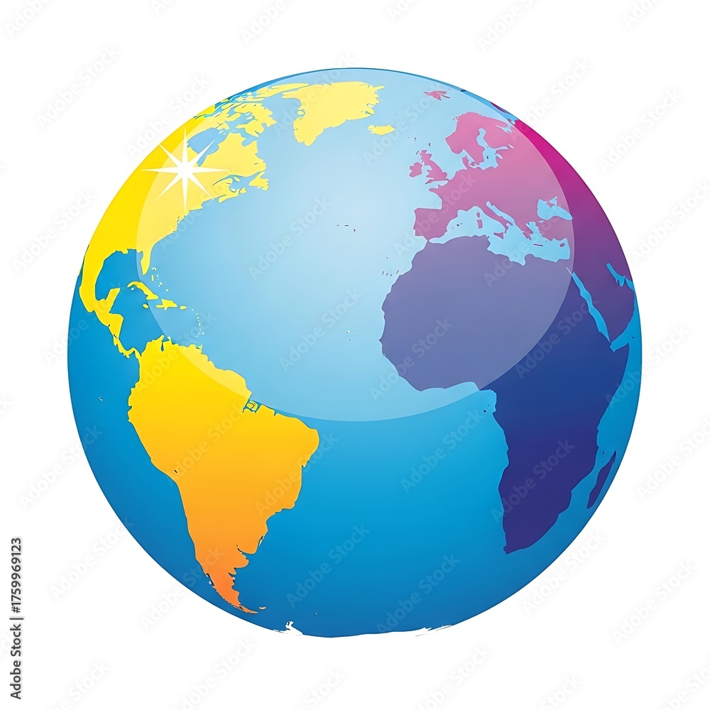 Naklejka premium Stylized colorful globe illustration showing continents of north america south america europe and africa on a white background
