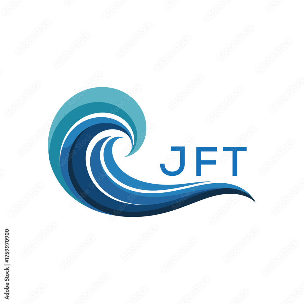 Fototapeta premium Wave Ocean Logo Design with Text JFT Later Logo, Creative Ocean Wave Symbol with Text 
