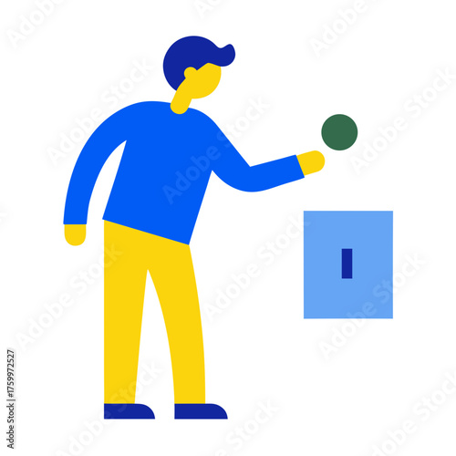 Person turning off light switch flat eco design vector illustration