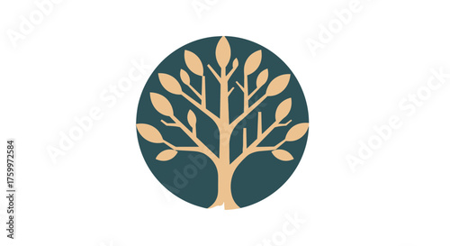 Abstract Tree Emblem Within an Oval Shape Representing Growth and Nature's Vitality