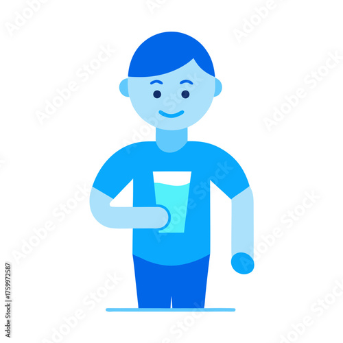 Person holding glass of water bright blue flat vector illustration
