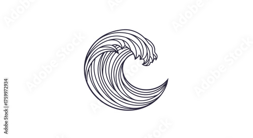 Abstract Wave Illustration Against a Black Backdrop Depicting Oceanic Forms of Water