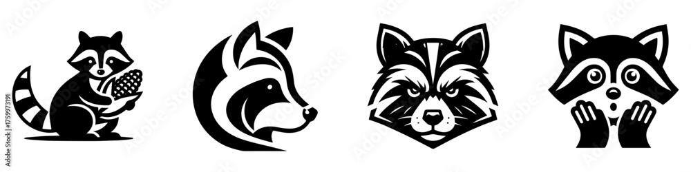Obraz premium Raccoon Illustrations: A Collection of Black and White Designs.
