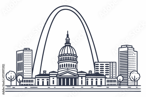 Flat design of St. Louis skyline and Gateway Arch minimal style
