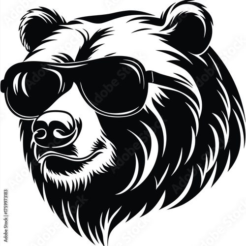 Majestic black and white bear head art stylishly adorns sunglasses in form