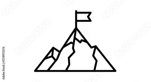 Achievement Conceptualization Depicted Via Flag Surmounting a Mountain Peak Illustration