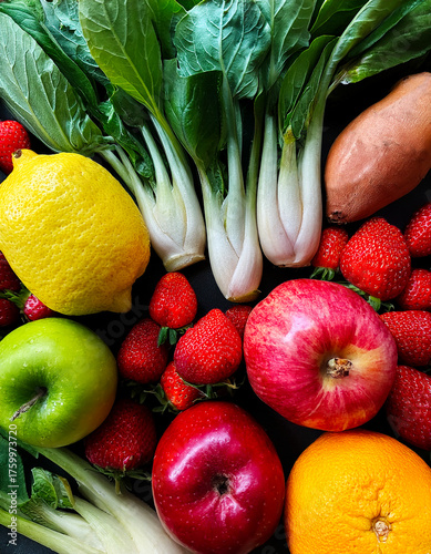 Vibrant Fruit and Vegetable Medley Generative AI