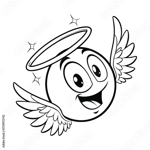Minimal Angel Face Line Drawing with Halo and Wings