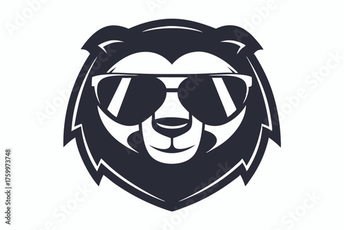 Stylized lion head wears aviator sunglasses with geometric mane creating a modern, cool emblem