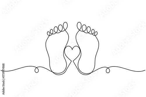 Single continuous one line drawing of foot sole on white background minimal modern footprint outline vector illustration