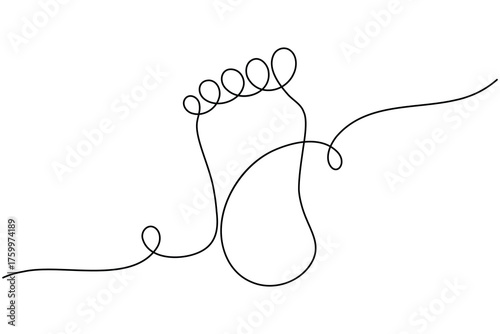 Single continuous one line drawing of foot sole on white background minimal modern footprint outline vector illustration