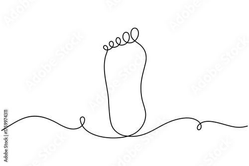 Single continuous one line drawing of foot sole on white background minimal modern footprint outline vector illustration