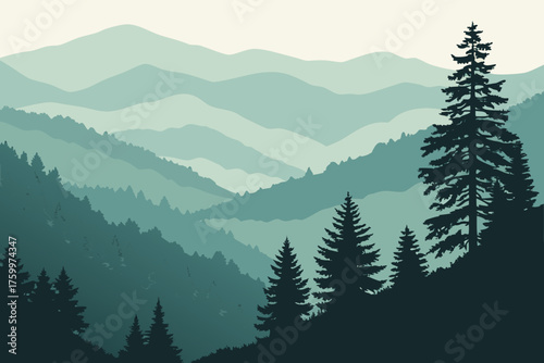 Flat vector of Great Smoky Mountains misty morning design
