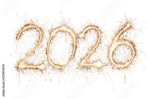 Thin Line Sparkler Firework 2026 New Year Date, isolated on a transparent background.