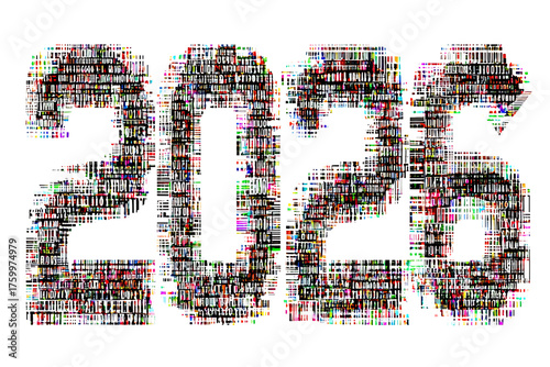 Digital Binary Code 2026 New Year Date with Glitch Effect, isolated on a transparent background.