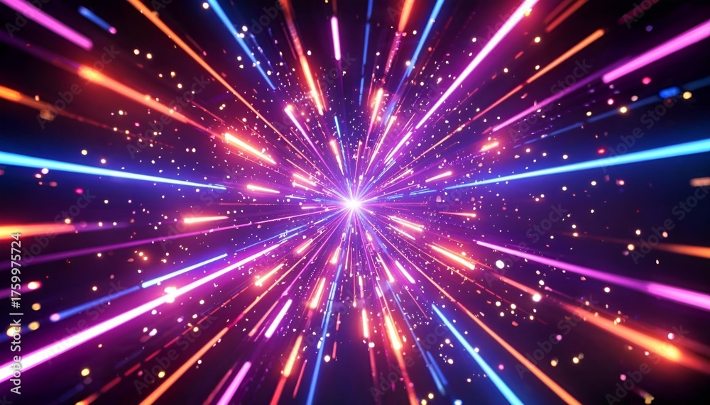 Fototapeta premium Colorful light rays bursting outward in vibrant abstract design 