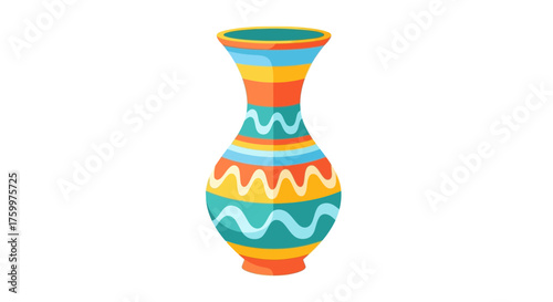Colorful Flat Design Vase Illustration: Tribal, Aztec, or Bohemian Pattern Ceramic Jar