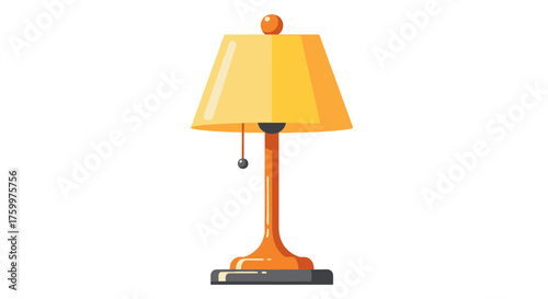 Classic Table Lamp with Orange Shade and Pull Chain Light Source Illustration