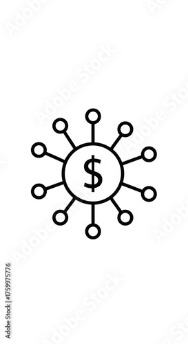 Decentralized Financial Network Icon: Money Hub, Global Transaction, or Crowdfunding Symbol