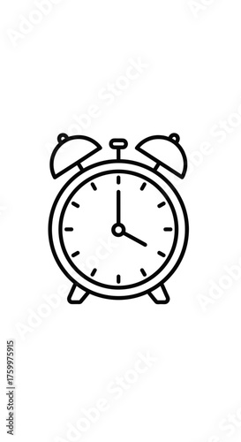 Classic Alarm Clock Icon – Minimalist Line Art Timepiece Illustration
