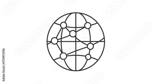 Outline Icon of a Worldwide Connectivity and Data Network Grid