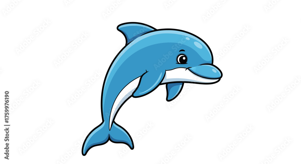 Obraz premium Blue Cartoon Dolphin Icon PNG – Happy Jumping Sea Animal Clipart Graphic