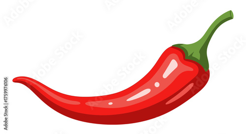 Vibrant Red Chili Pepper Illustration: Curved, Hot, and Spicy Food Graphic