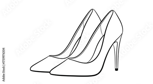 Outline High Heel Shoes Sketch Icon PNG – Stiletto Pump Fashion Drawing Vector