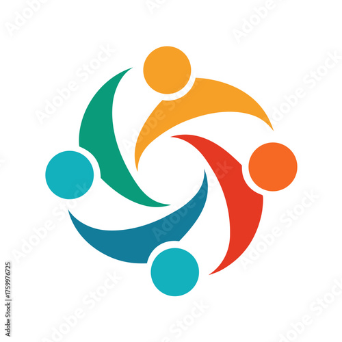 Inclusion symbol intertwined human shapes in circle vector illustration