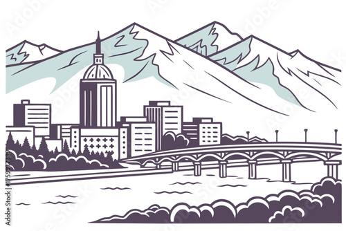 Minimal vector of Anchorage skyline with glacier mountain tone
