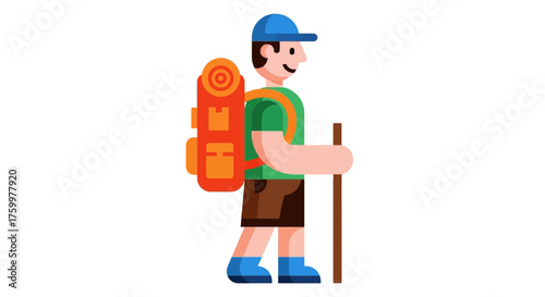 Adventurous Hiker Walking With Backpack and Accessories for Outdoor Expedition