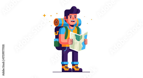 Adventurous Traveler Exploring New Destinations, Preparing His Next Journey on the Road to Discovery