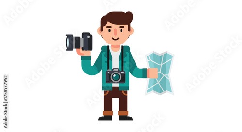 Adventurous Traveler Holding Map And Camera, Ready For An Exciting Exploration