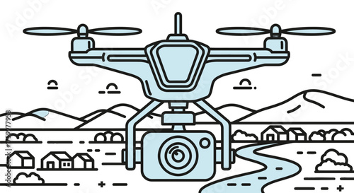 Aerial Drone Photography Over Rural Scenery In Clean Modern Minimalist Illustration