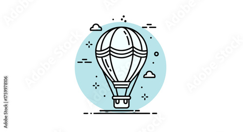 Airship Adventure: A Minimalist Sky Voyage Graphic Against A Black Background